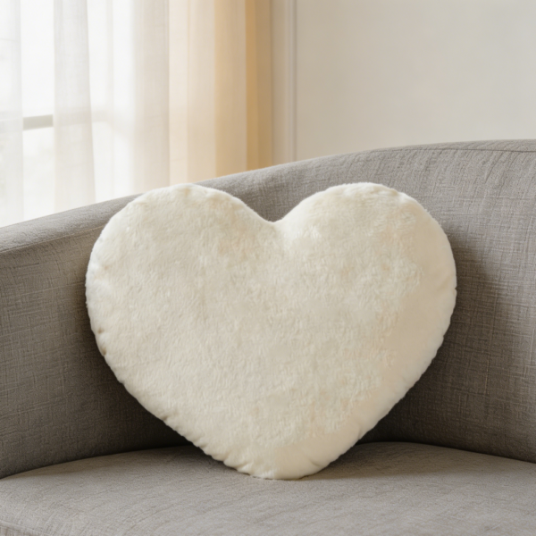 Small White Fuzzy Heart Throw Pillow 13x10