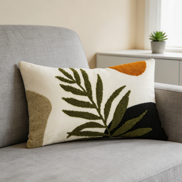 Green and Black Tufted Abstract Lumbar Pillow Cover 12x20