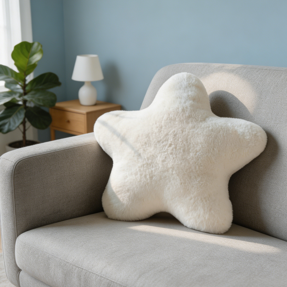 15 Inch Star Shaped Faux Rabbit Fur Decorative Pillow