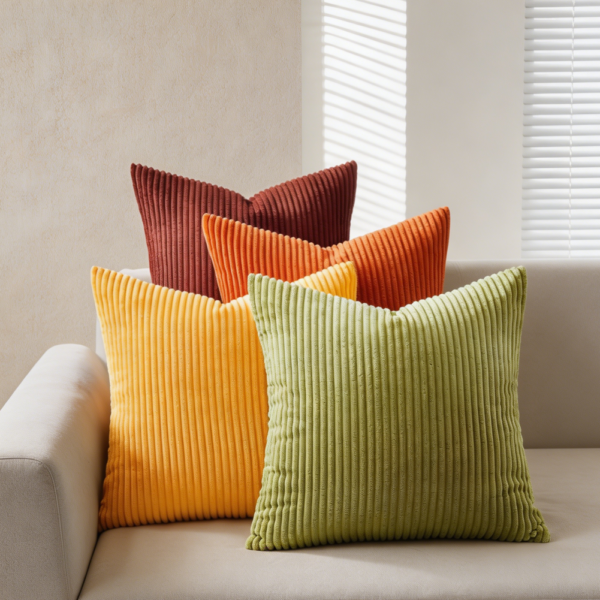 Set of 4 Burnt Orange Corduroy Striped Pillow Covers 18x18